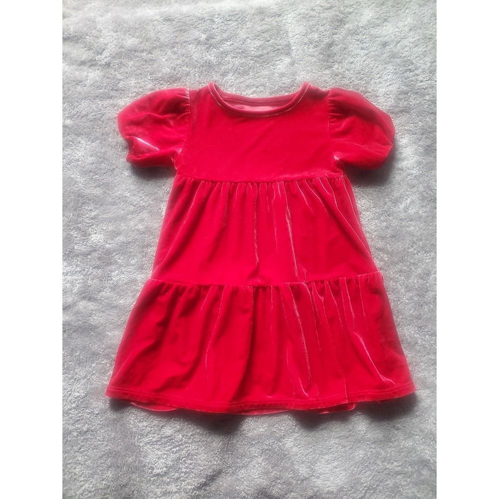 Toddler Girls' 3T Red A-Line Velour Short Sleeve Dress